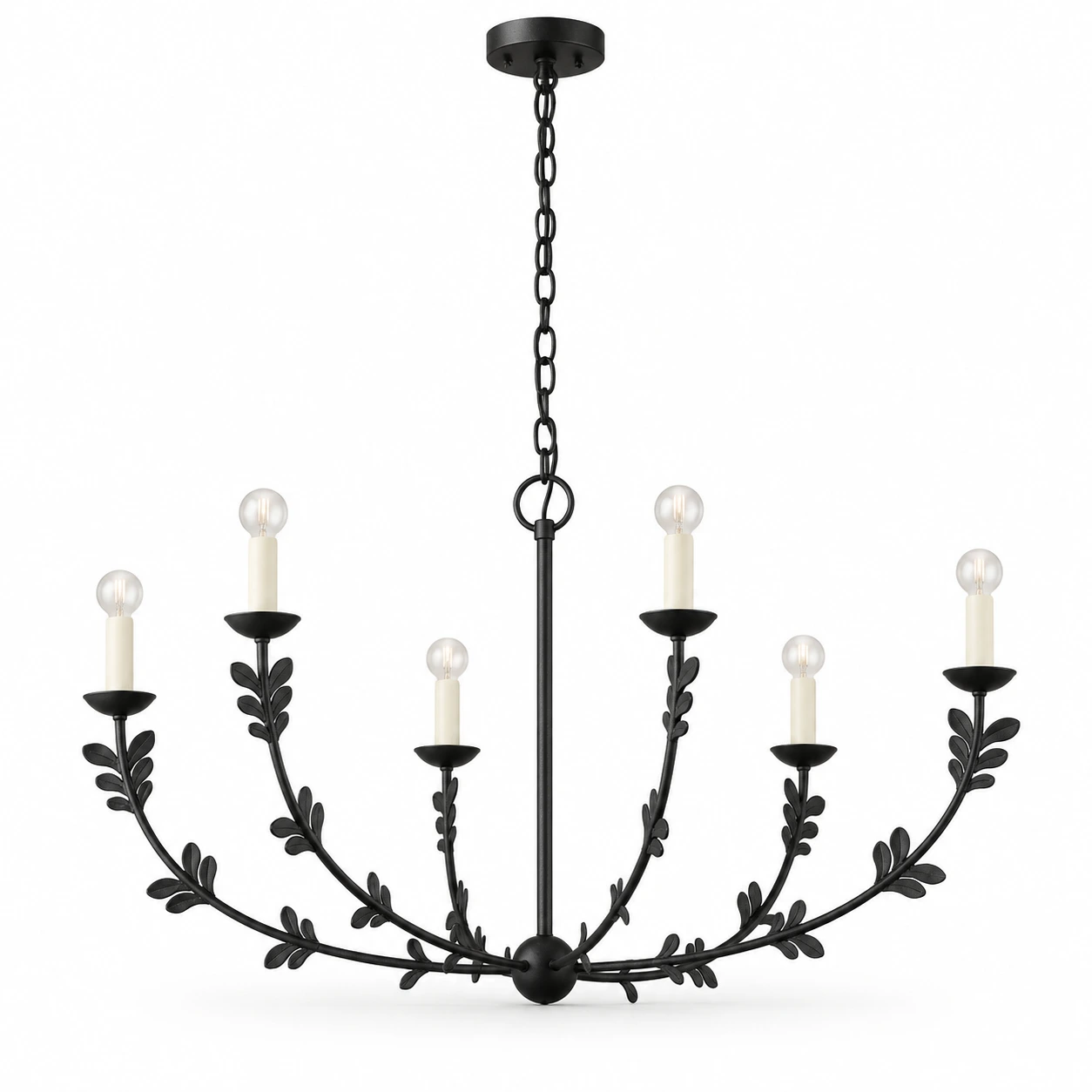 Mira Vintage Leaf-Branch Iron Chandelier — 04 black identity