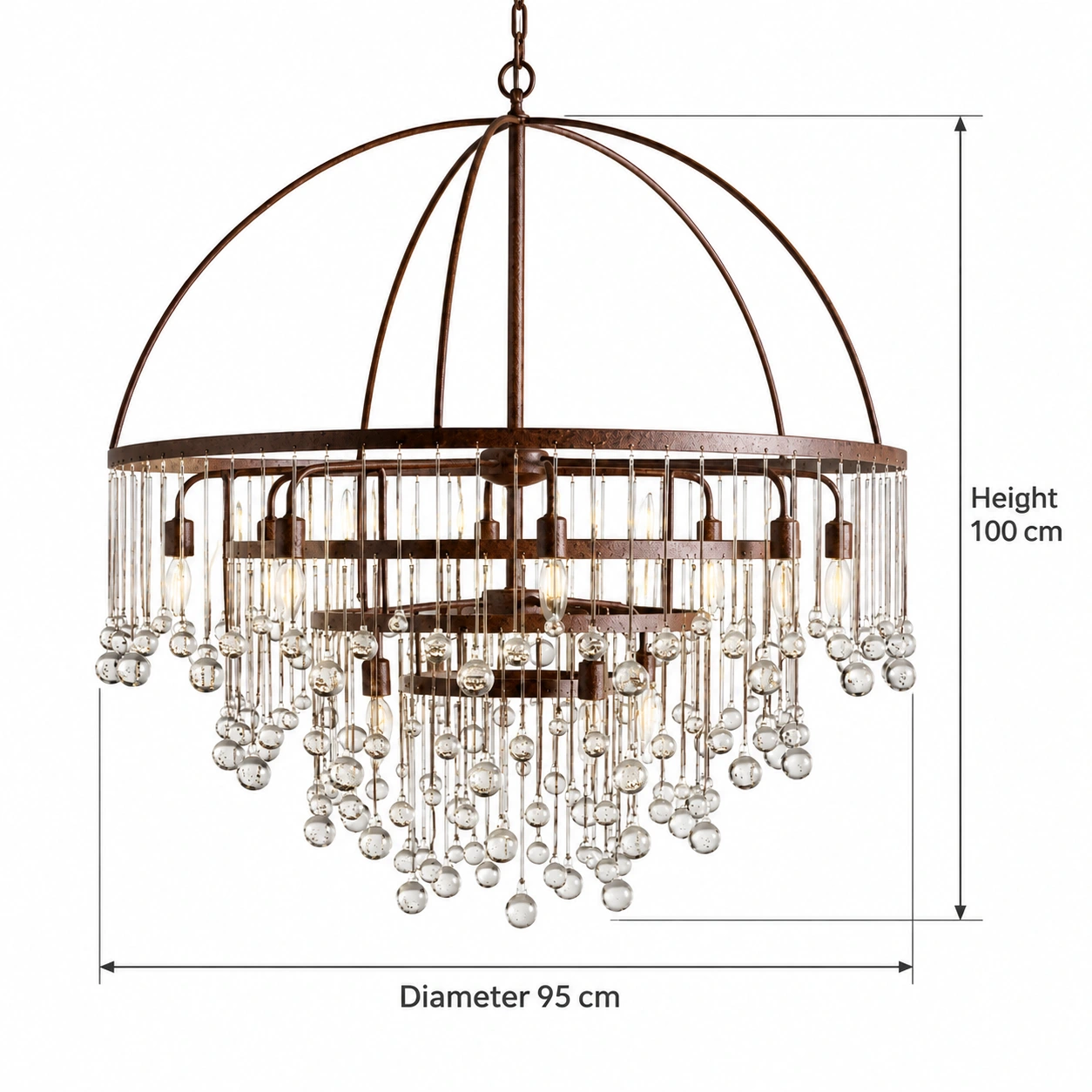 Mara Rustic Crystal Iron Pendant Chandelier — gallery 19