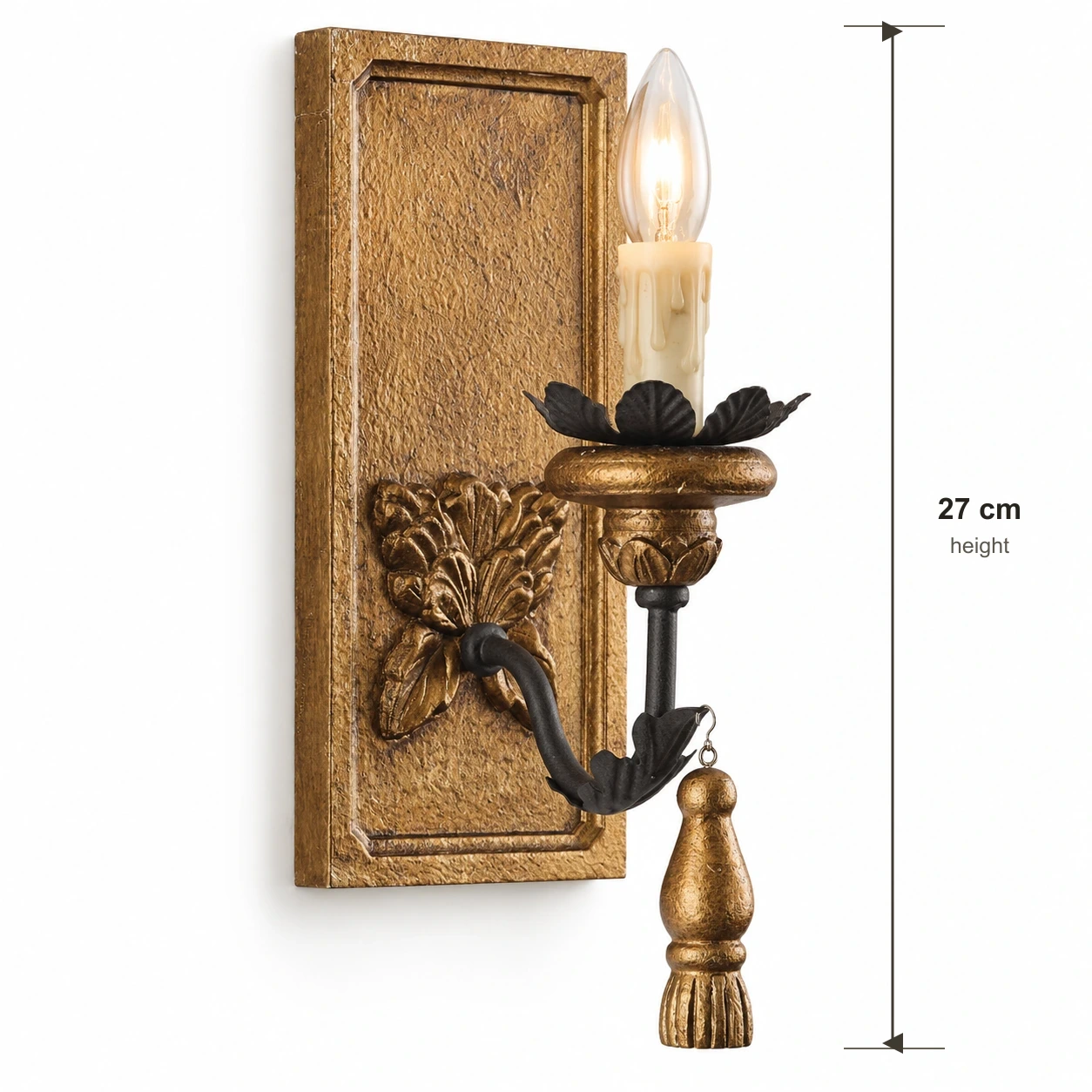 Elena Vintage Carved Wood Wall Sconce — 10 dimension height only