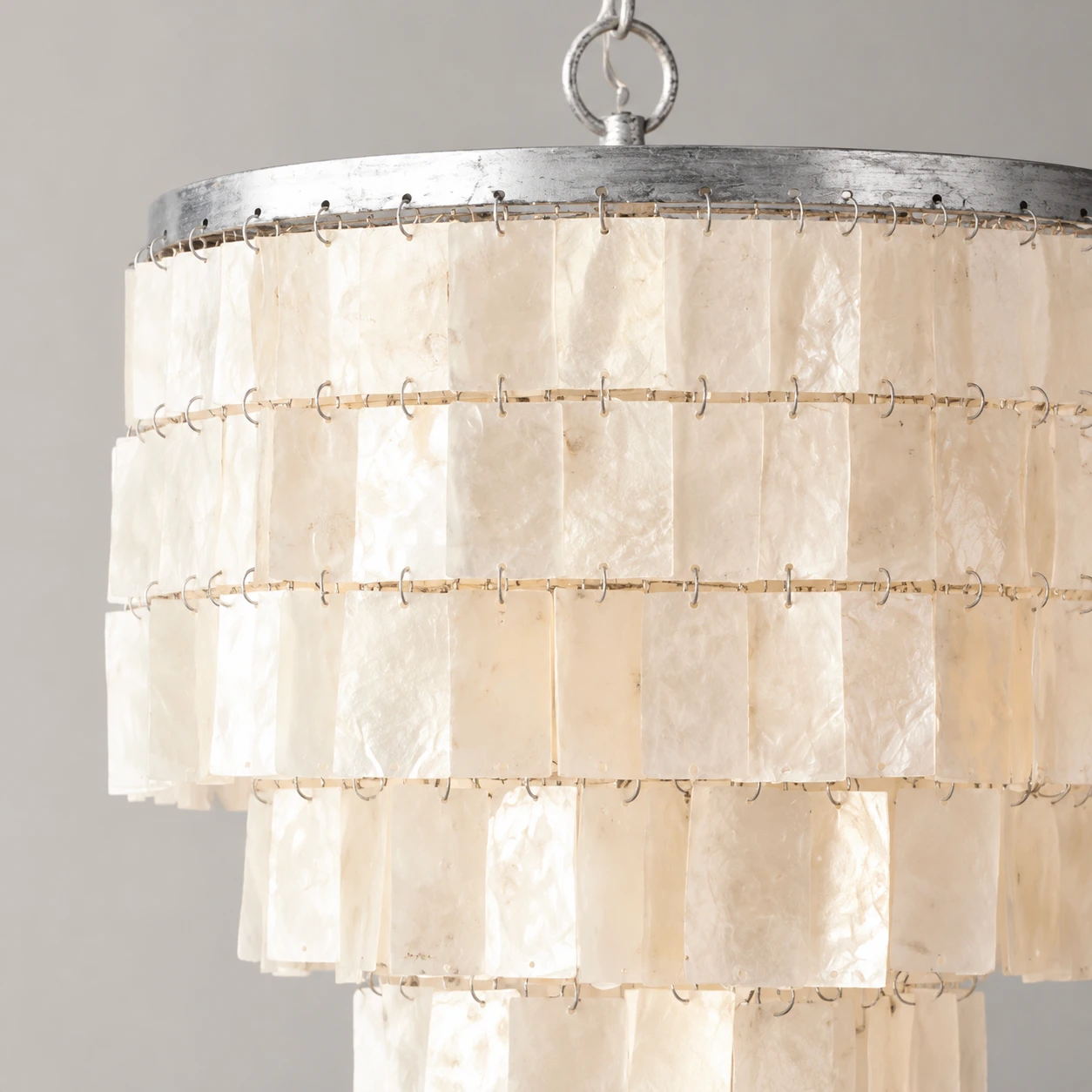 Avery Tiered Iron Shell Chandelier — Layered shell panel detail