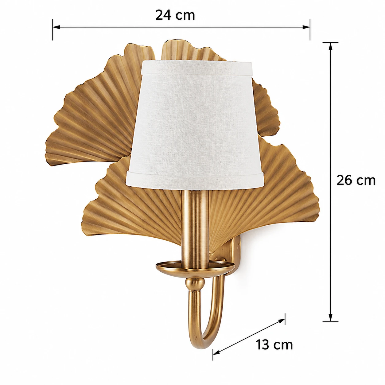 Dimensions of the white-shade Elodie ginkgo wall sconce