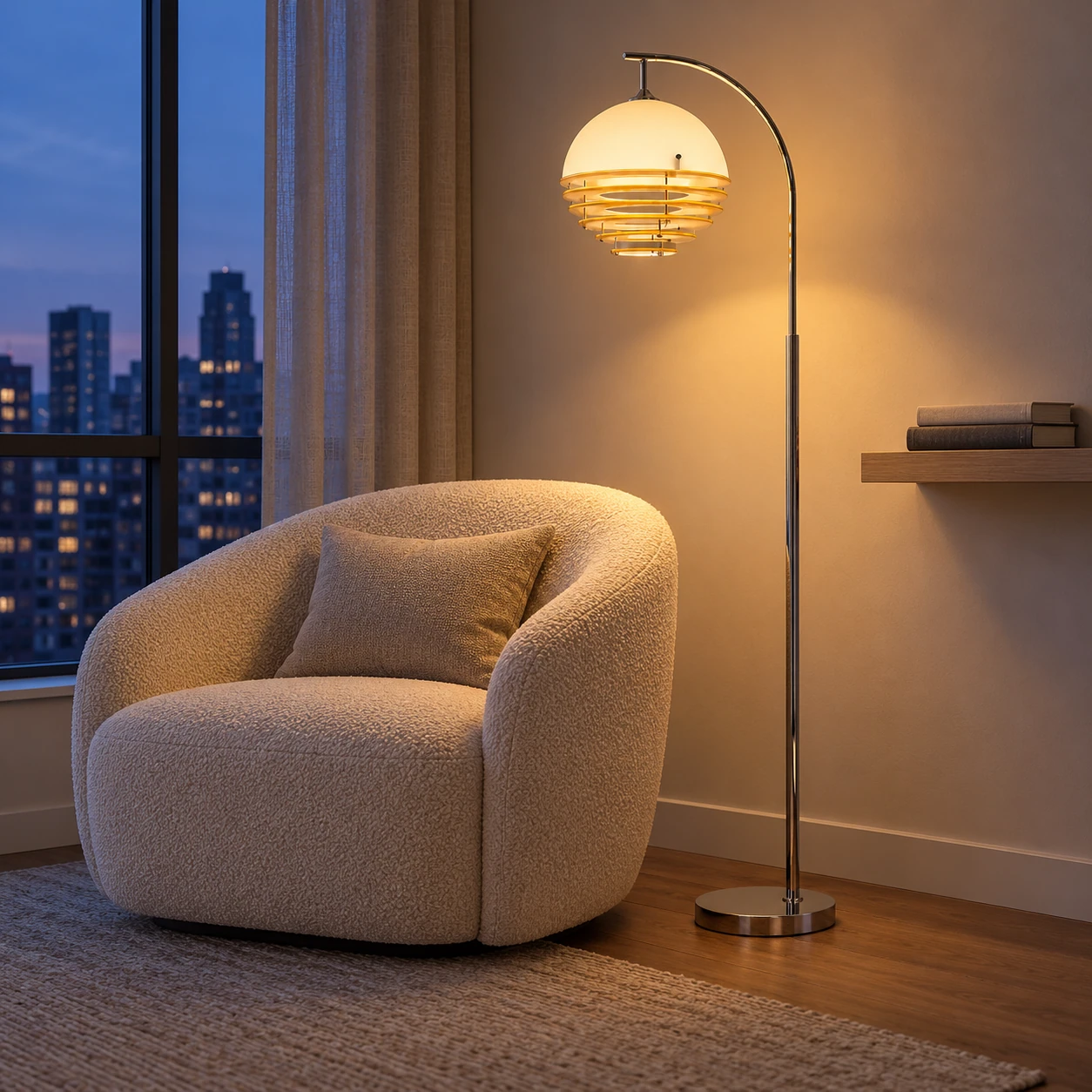 Calvero Size B floor light in a reading alcove