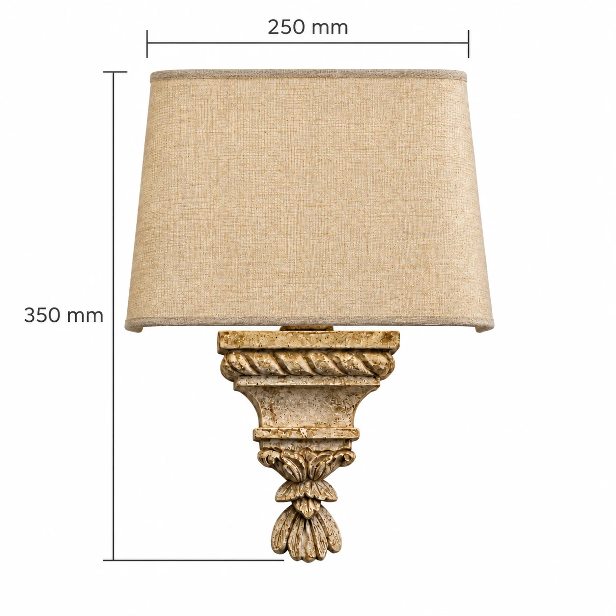 Architectural Fragment wall light front dimensions: 250 mm wide and 350 mm high