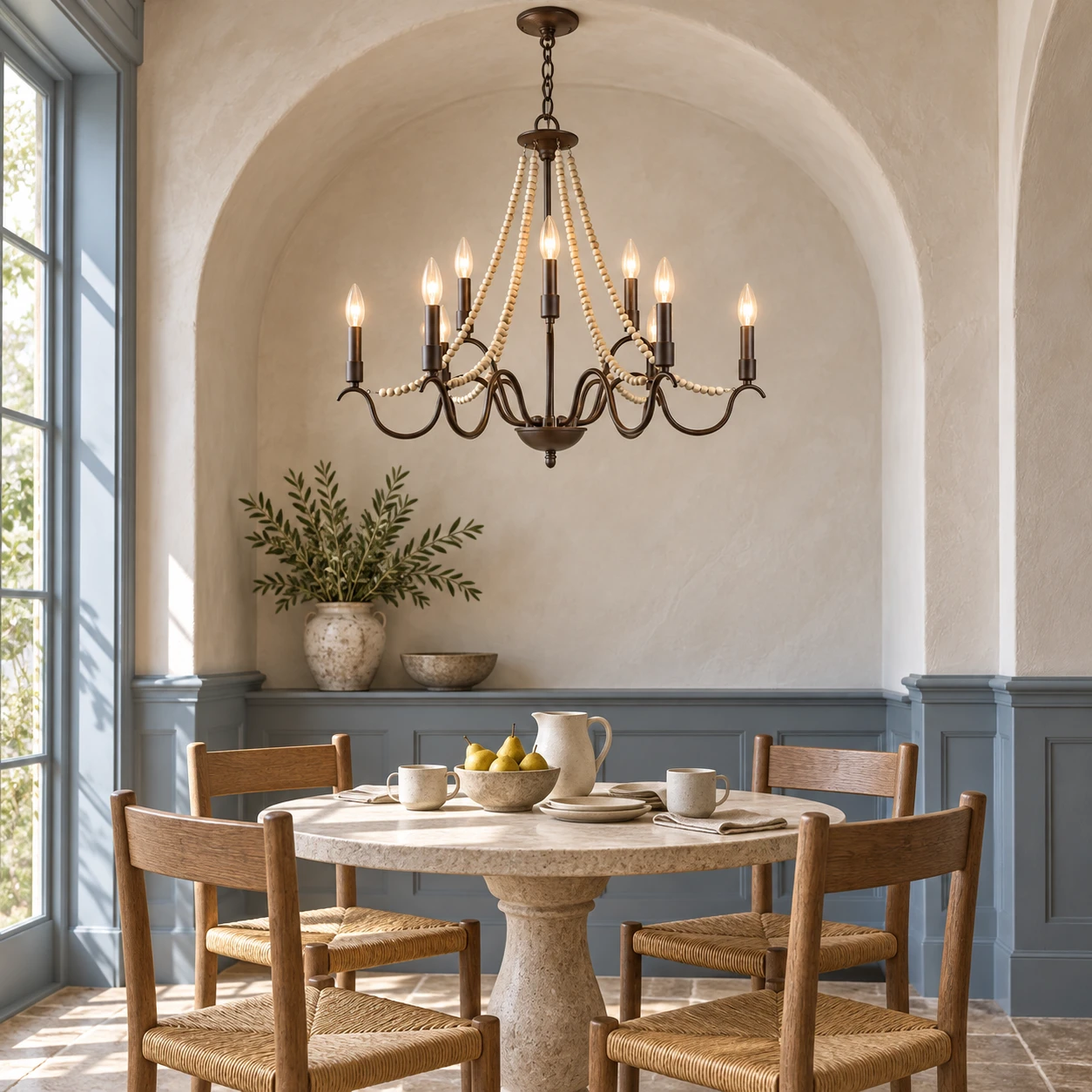 Nine-light chandelier in a boutique hospitality interior
