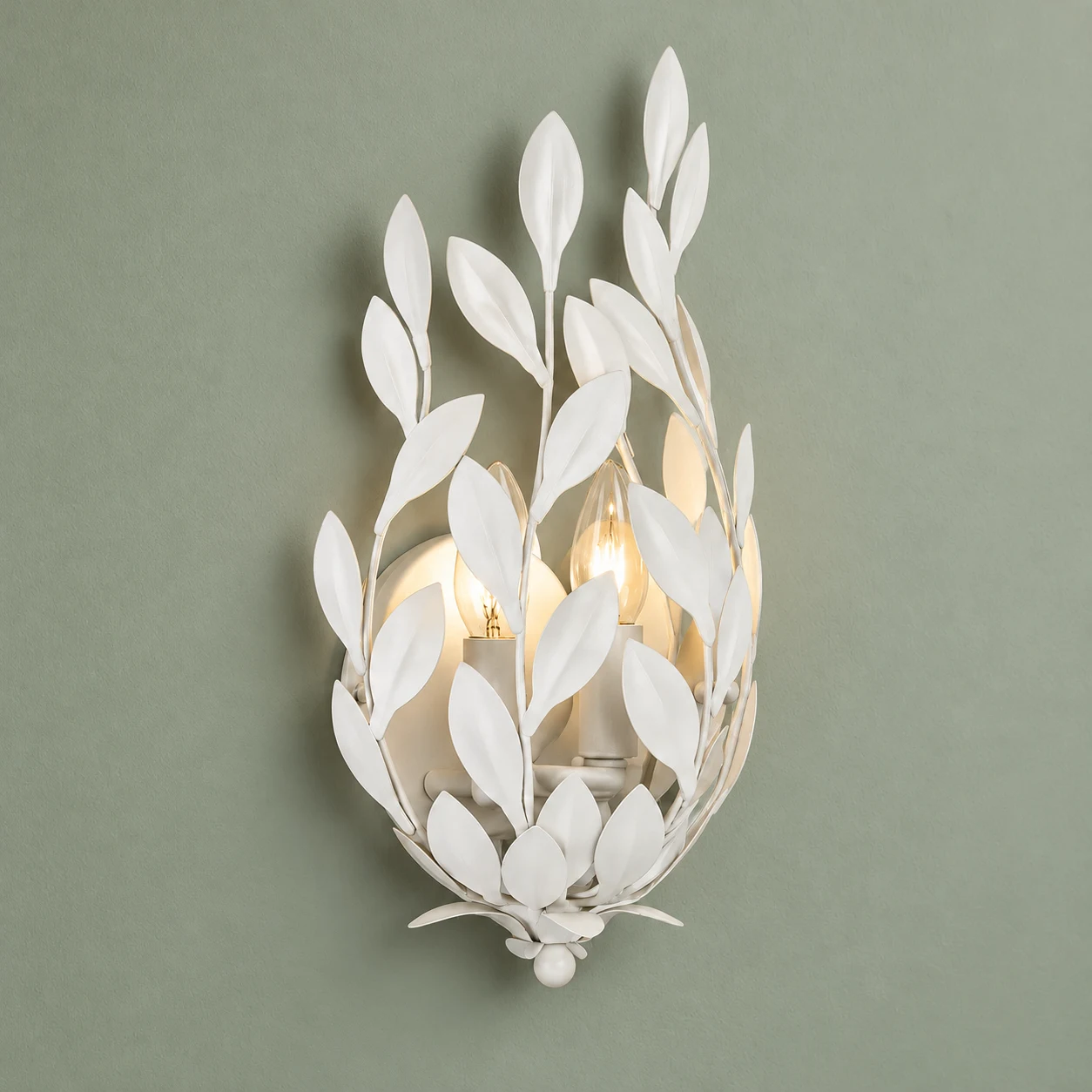 Close view of Elise's white leaves and flush wall backplate