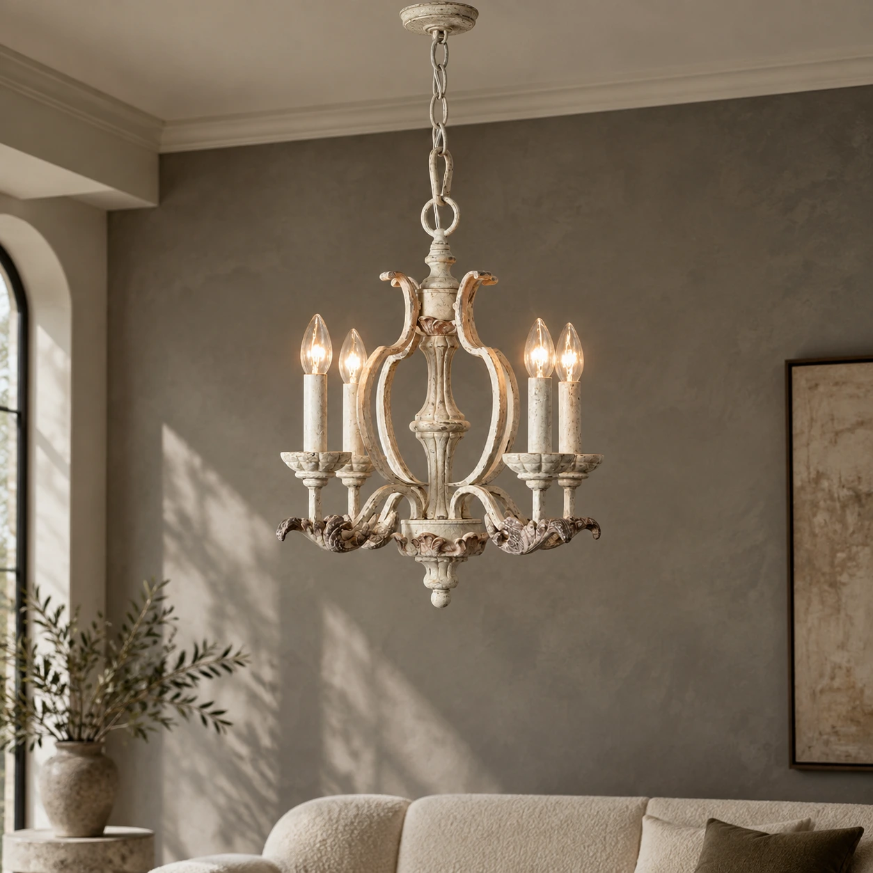 Vintage Distressed Four-Light Chandelier scene