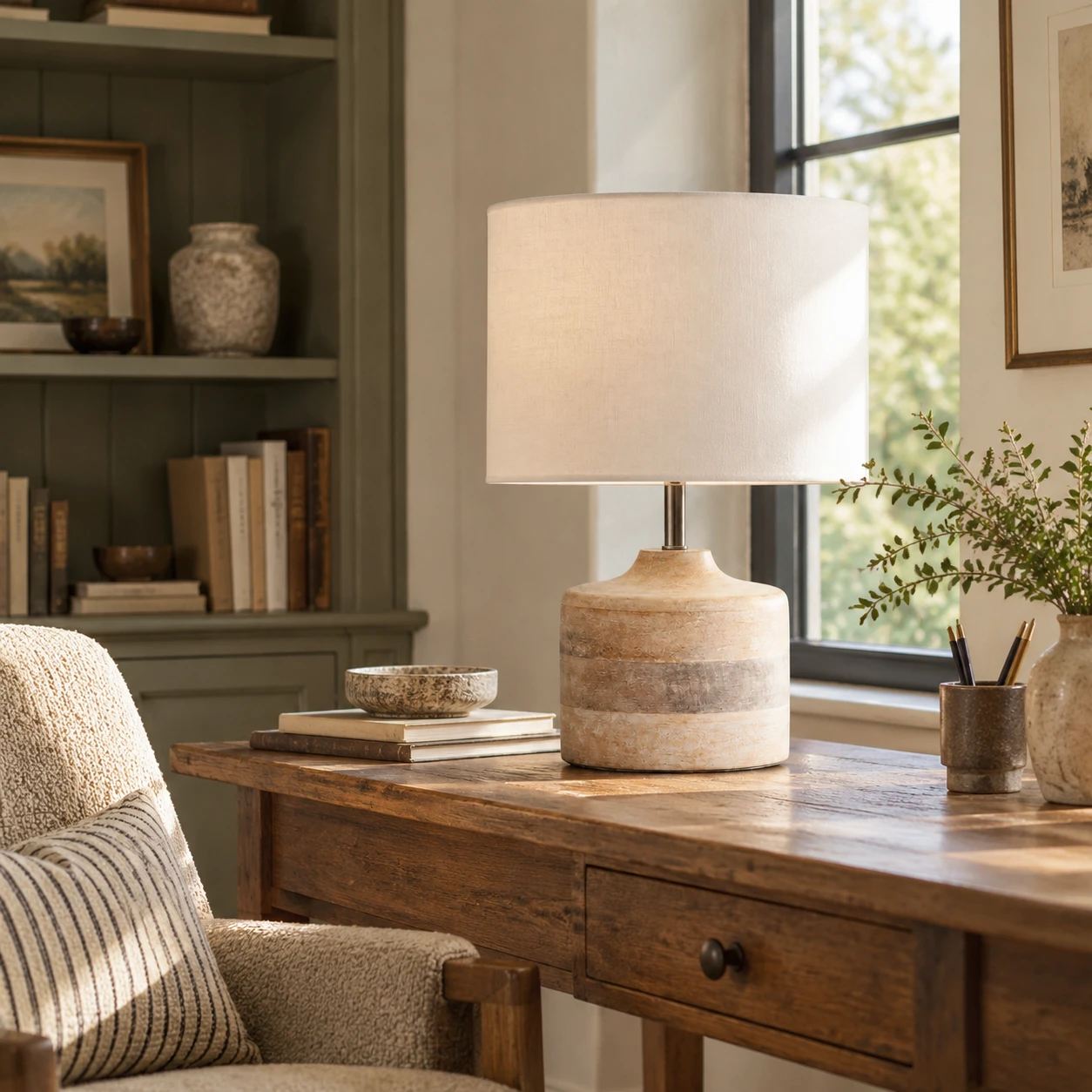 Iris Vintage Carved Wood Table Lamp in a residential interior