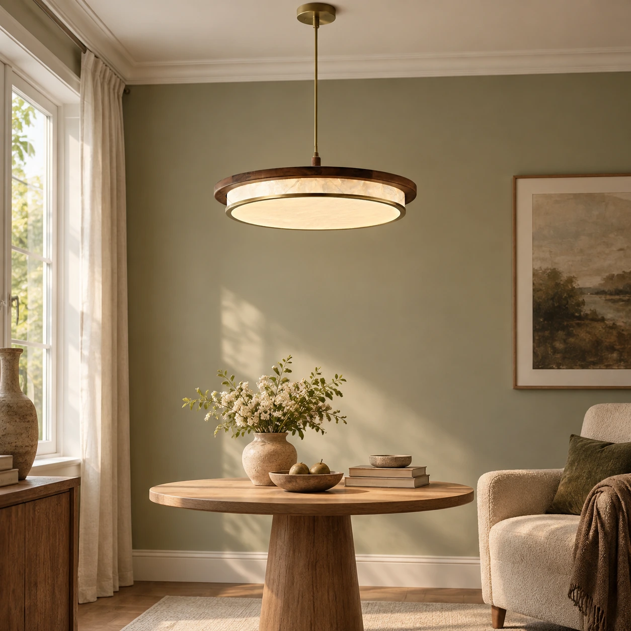 Walnut frame and shell diffuser detail