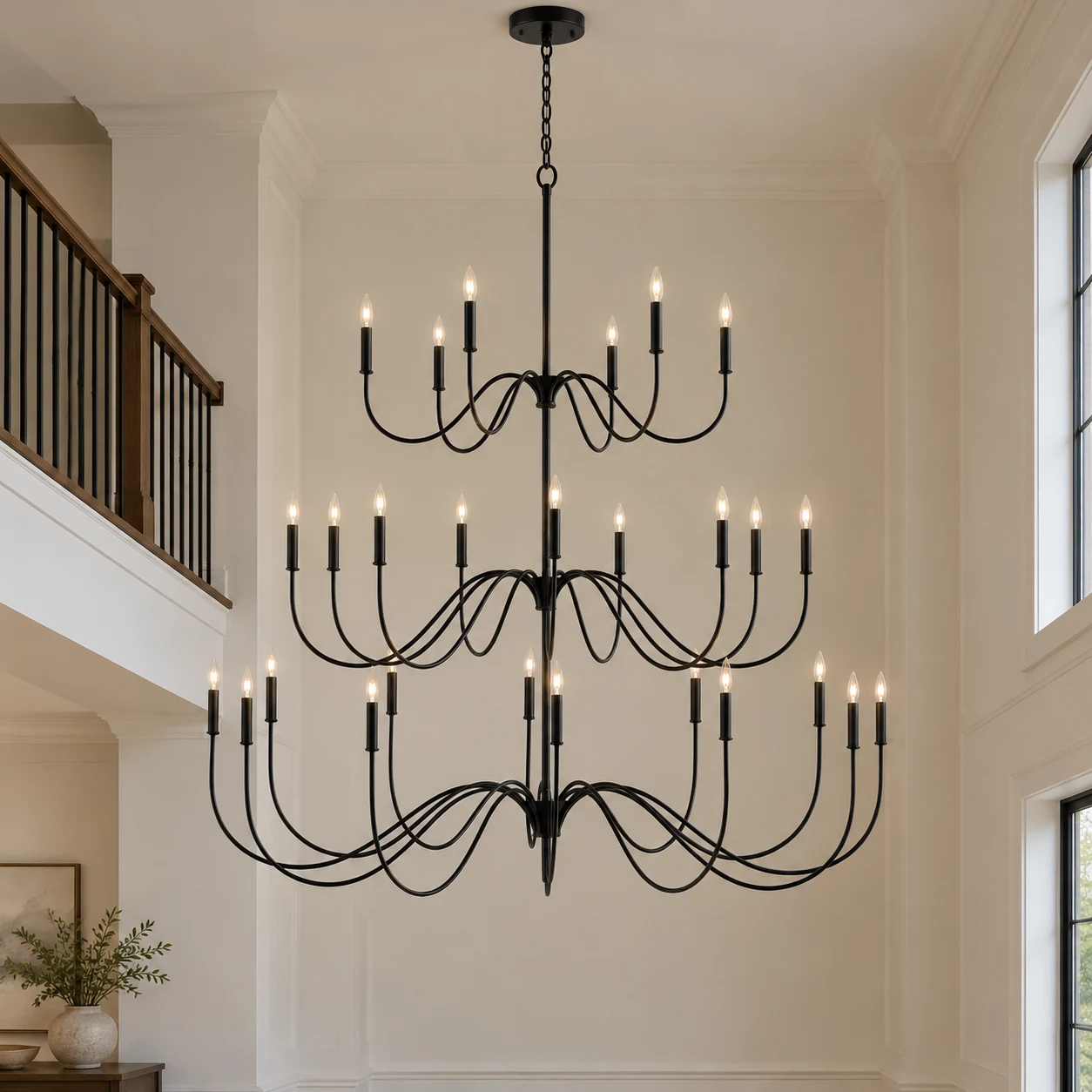 Mara Vintage Curved-Arm Iron Chandelier, scene 27 foyer