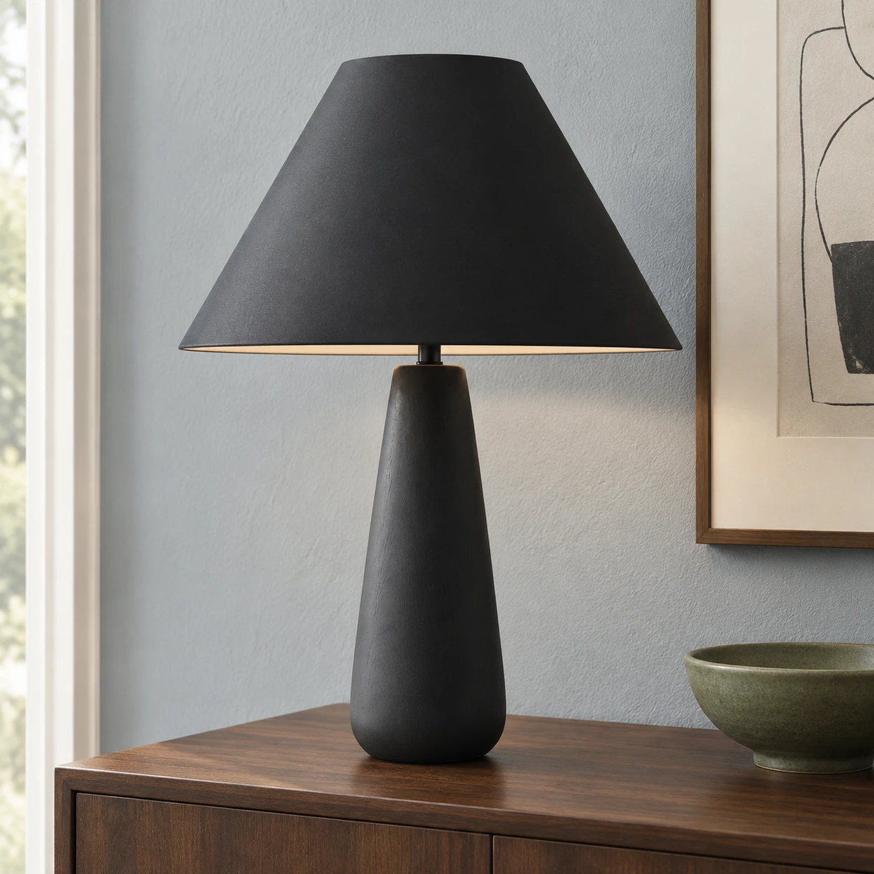 Elena Rustic Tapered Wood Floor and Table Lamp — 07 scene black table