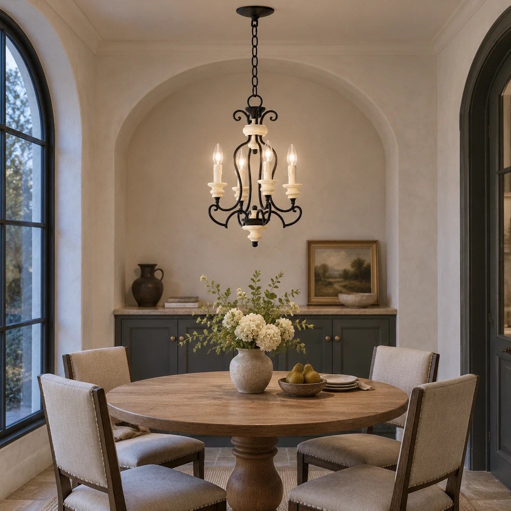 Aveline small chandelier in a boutique breakfast room
