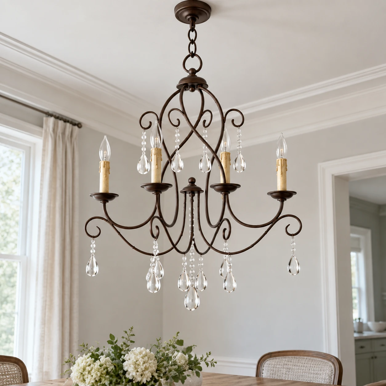 Close view of the iron frame and crystal accents
