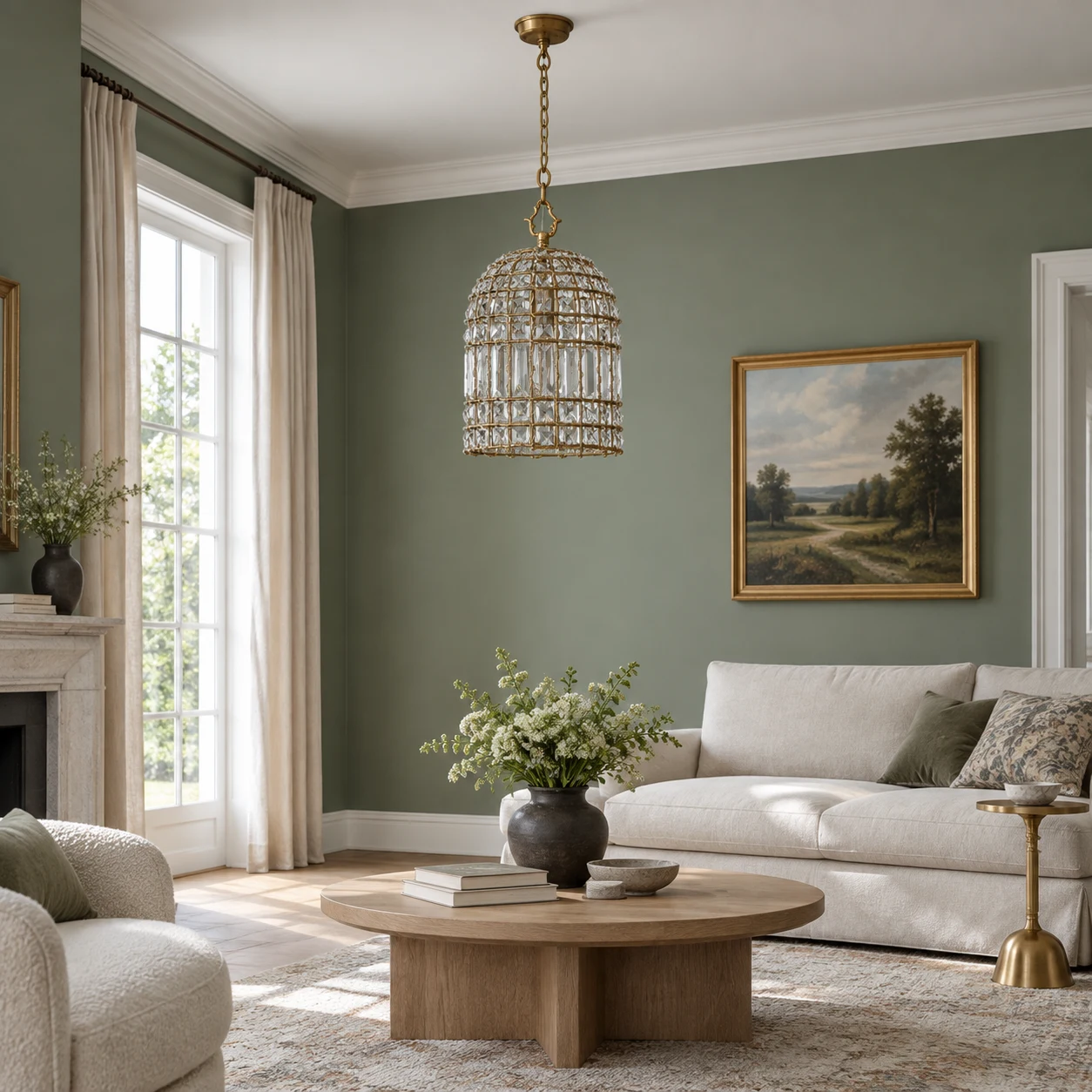Clara crystal cage pendant in a vintage living room