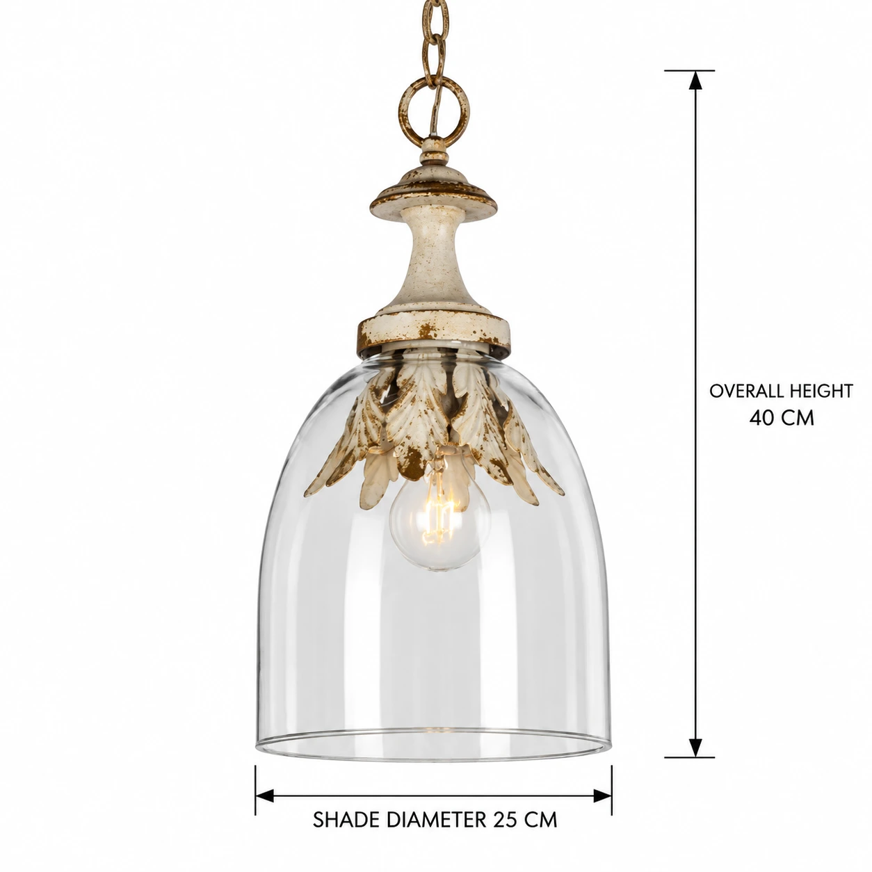 Avery Rustic Bell-Shade Iron Pendant Light — Overall pendant dimensions: 25 cm diameter and 40 cm height