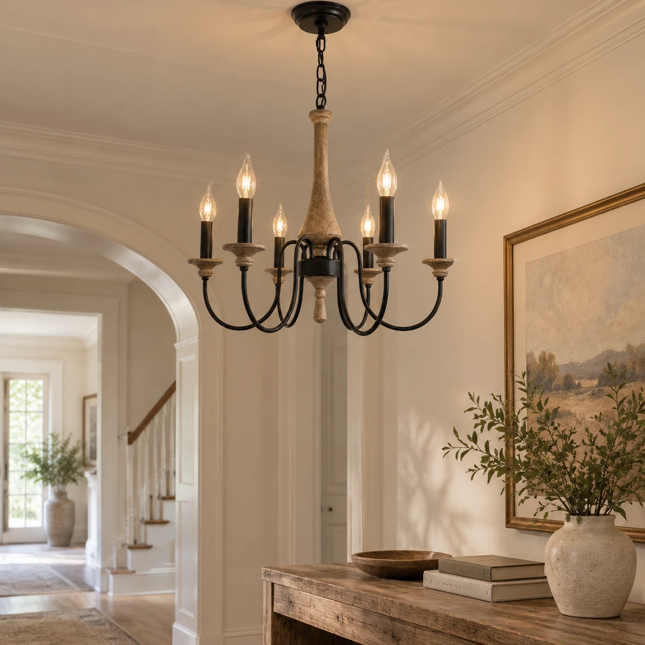 Sophie French Carved Wood Wall Sconce in a residential interior