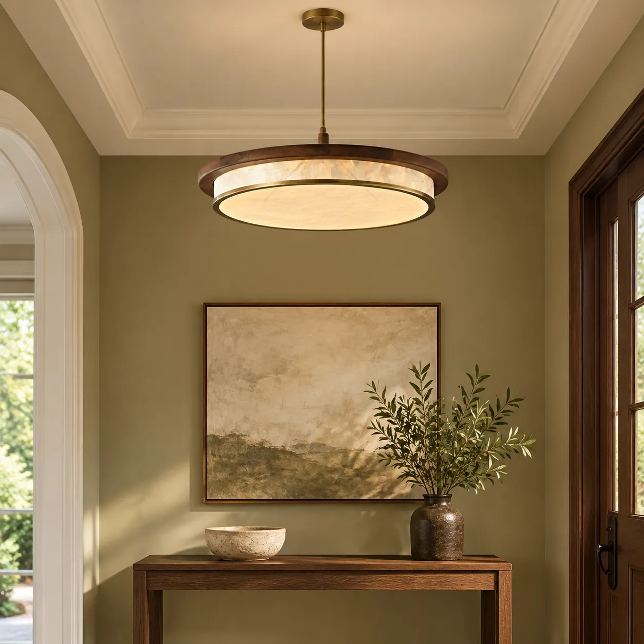 Avery Mid-Century Diffused Walnut Pendant Light image 5