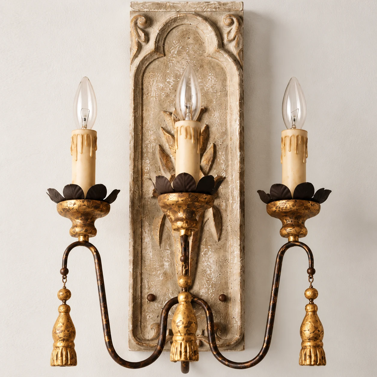 Camille carved wood backplate with botanical relief detail