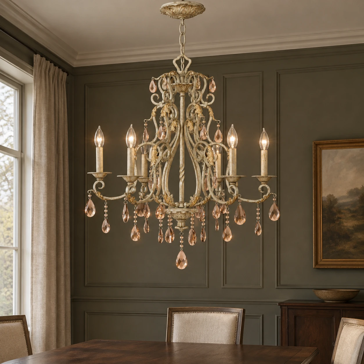 Eliza six-light chandelier in a paneled dining room