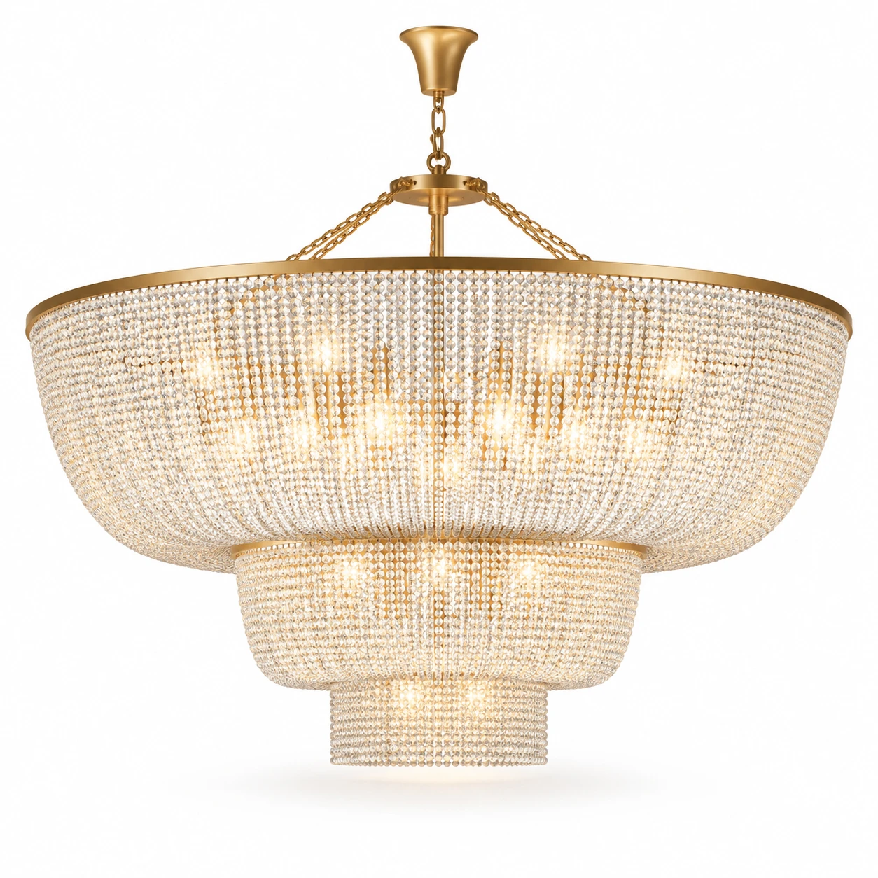 24-light clear bead chandelier in gold finish