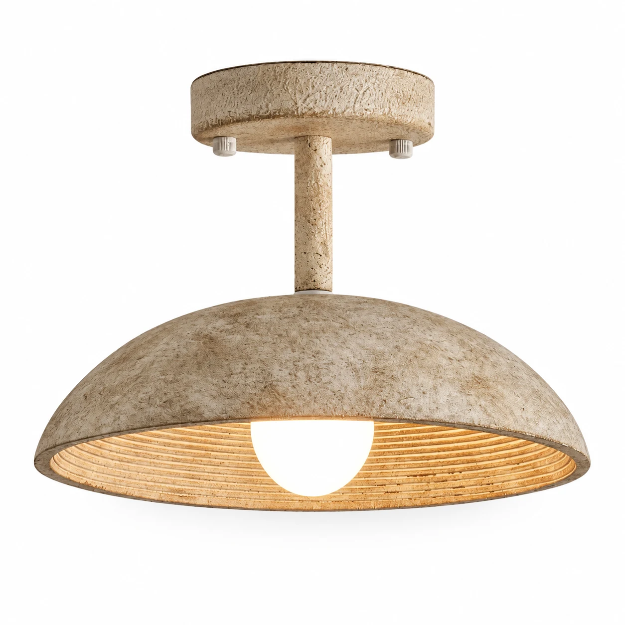 Clara vintage white textured resin flush mount ceiling light on a white background