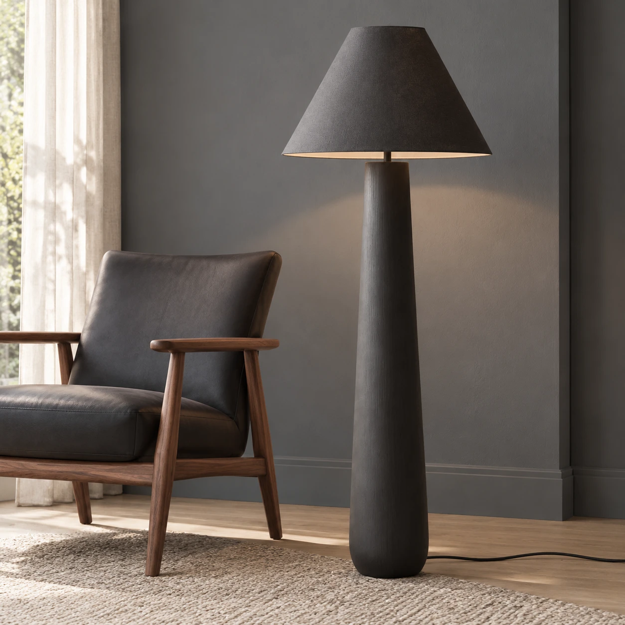 Elena Rustic Tapered Wood Floor and Table Lamp — 01 core black floor
