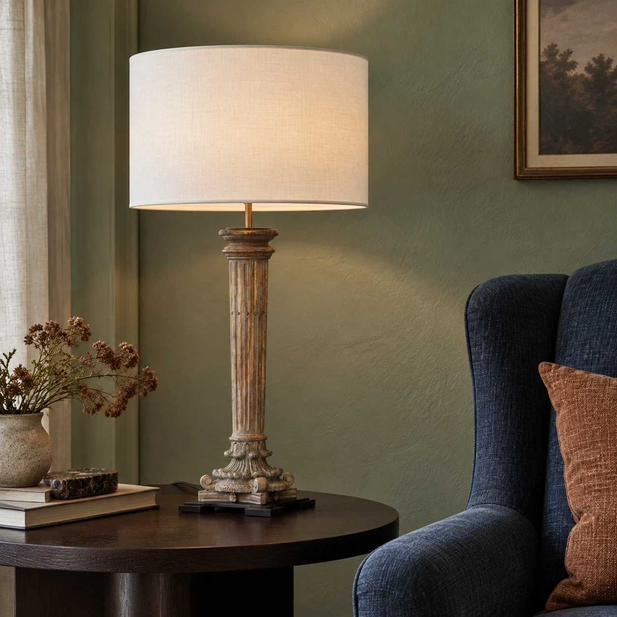 Aveline table lamp in a refined hospitality reading corner