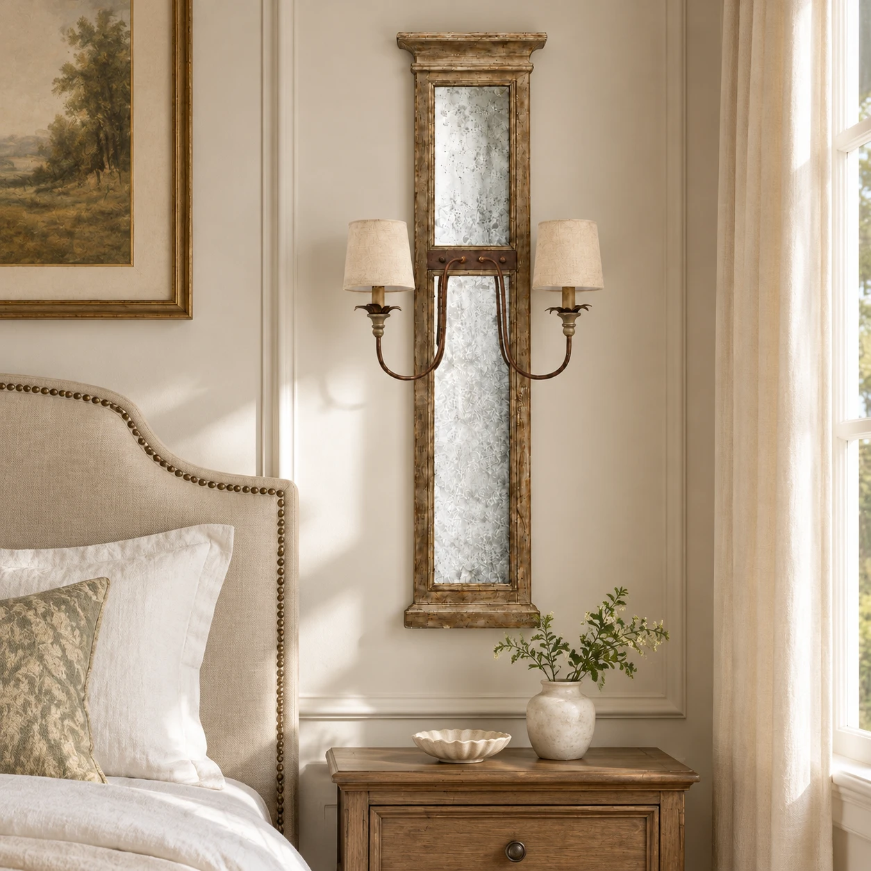 Marlow wall sconce beside a bedroom bed