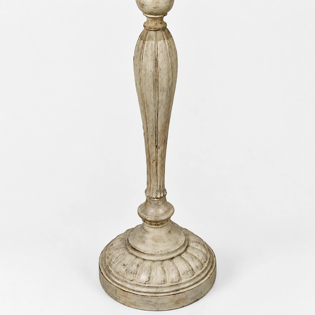 Carved wood column detail on Aurelia floor lamp