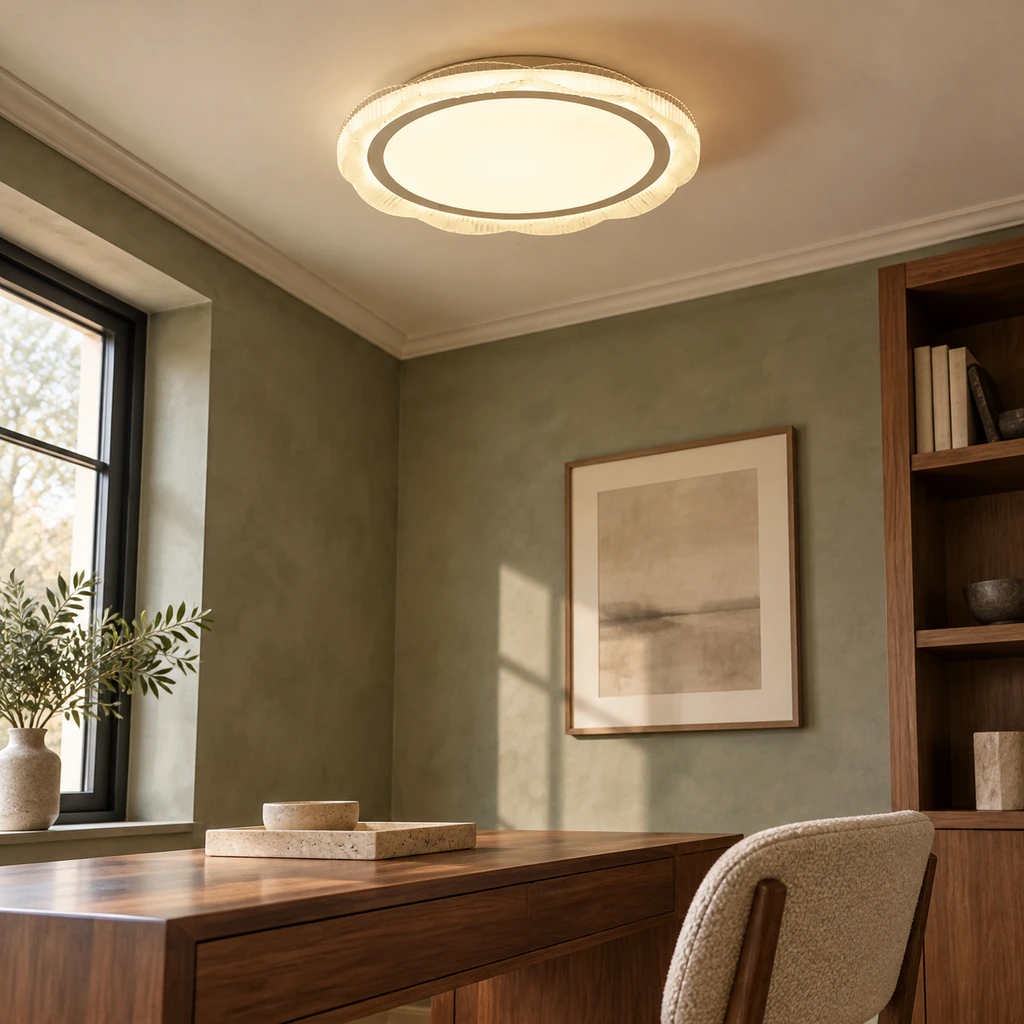 Luca ceiling light above a compact walnut study