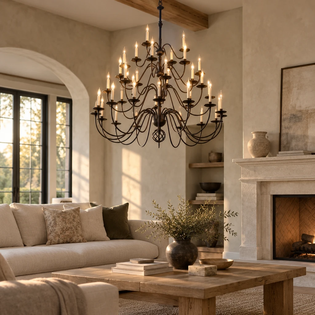 Castello chandelier in a neutral living room