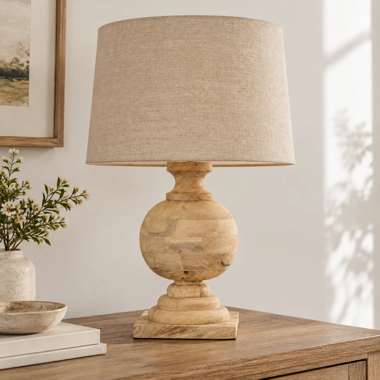 Mara Rustic Turned Wood Table Lamp — 11 off natural