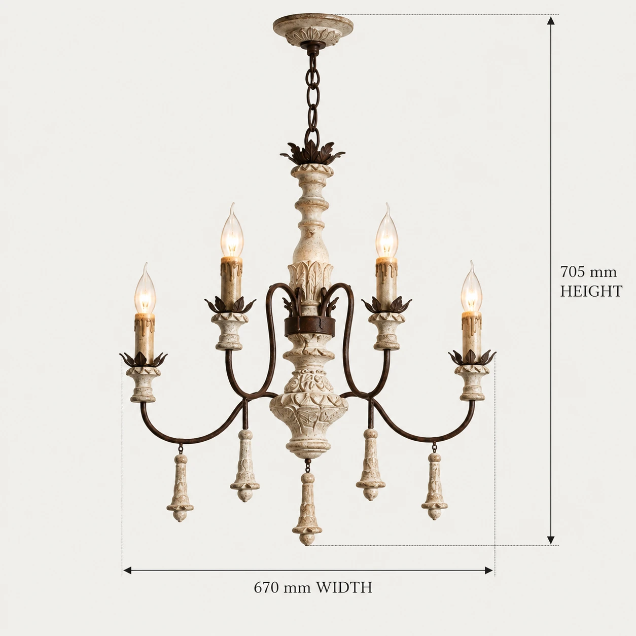 Lena Vintage Multi-Arm Wood Chandelier — 10 dimension 6 head