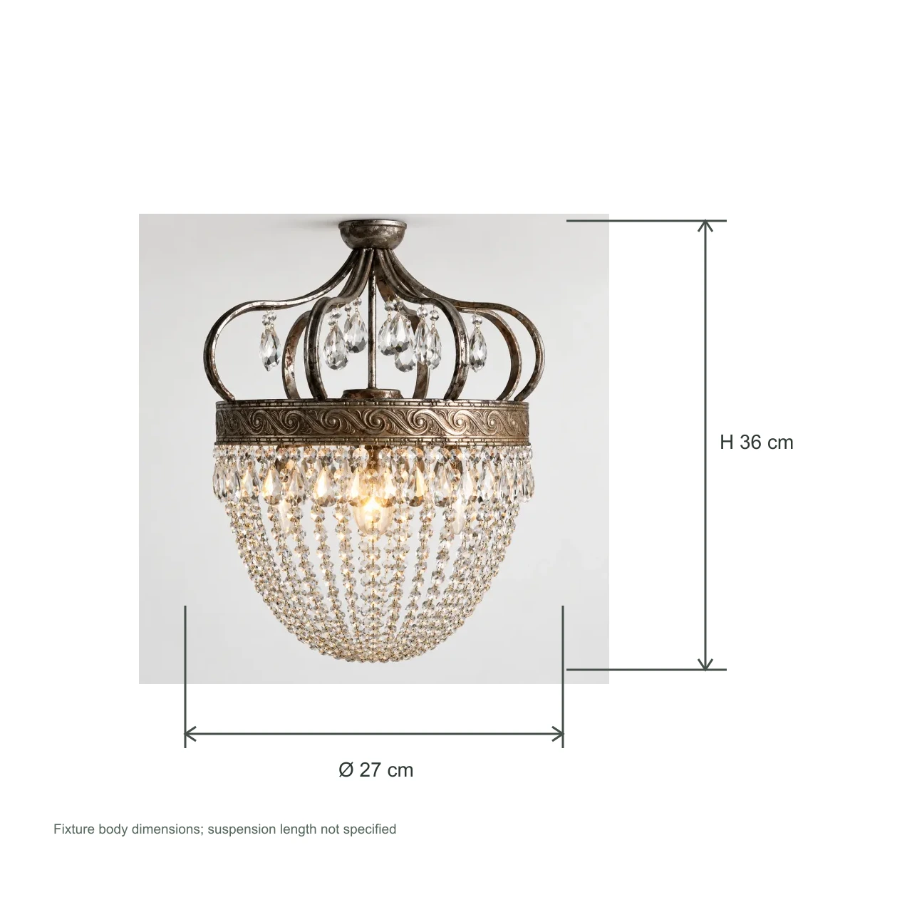 Iris Vintage Crown Iron-and-Crystal Chandelier — 10 dimension small