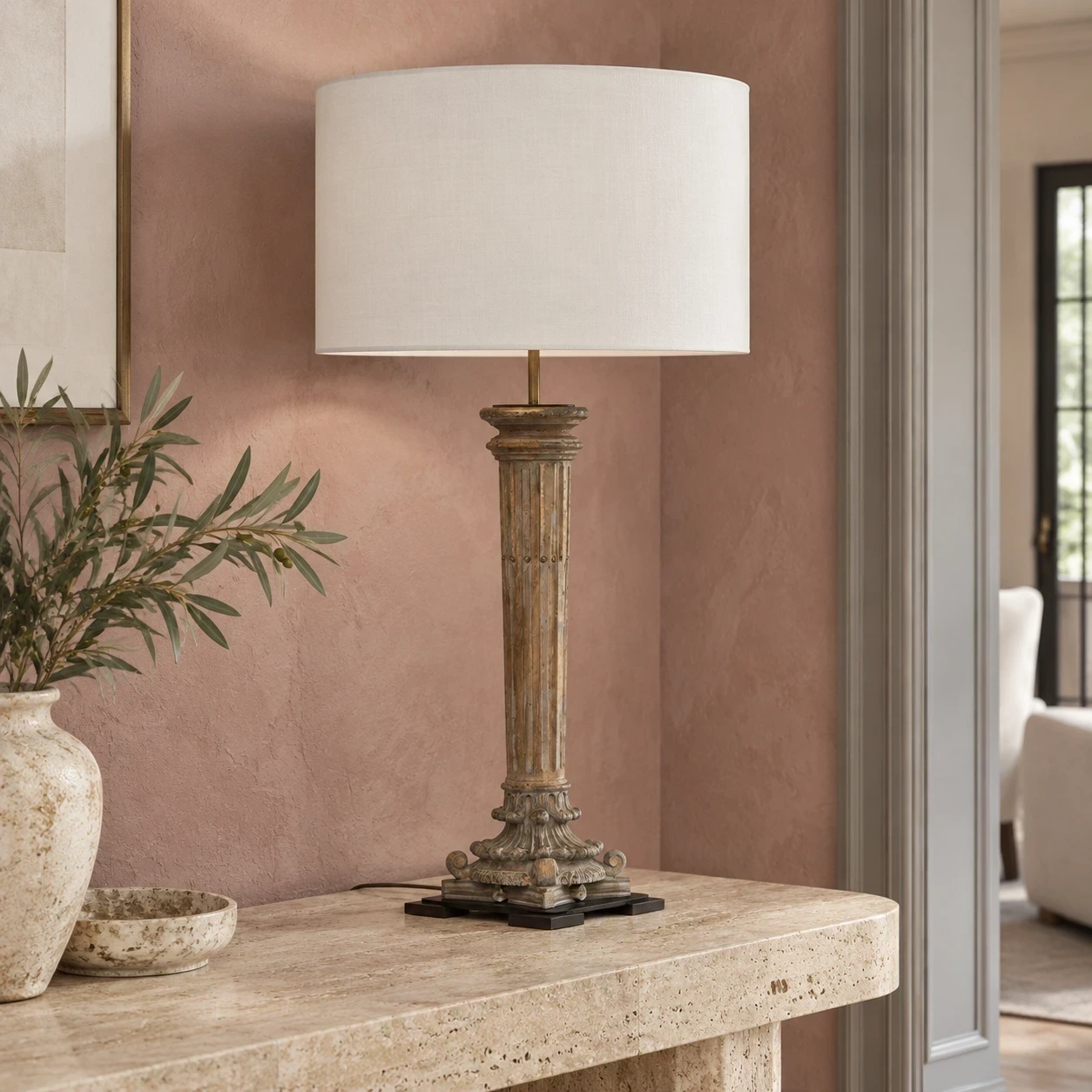 Aveline table lamp in a softly colored architectural alcove