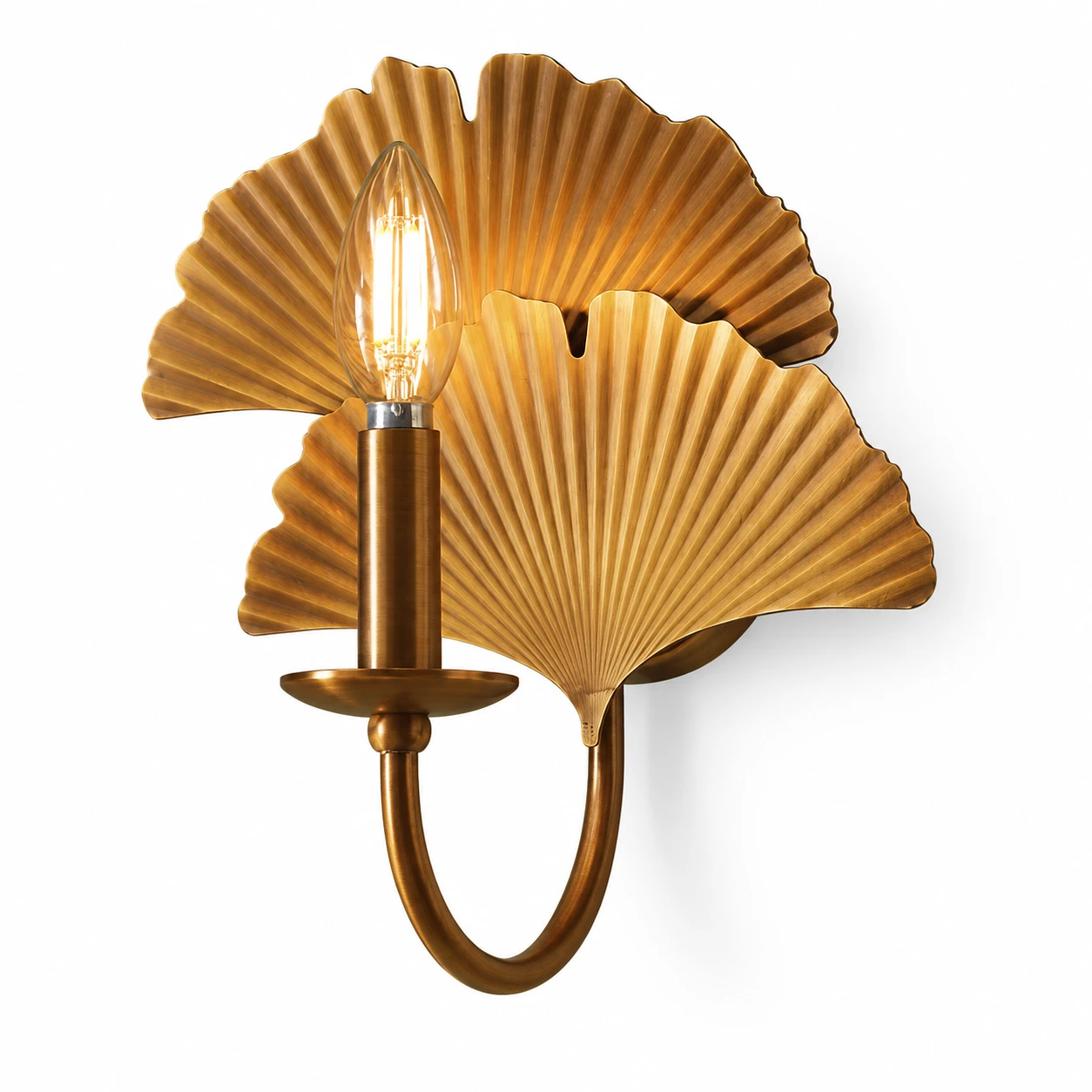Elodie exposed-bulb vintage copper ginkgo wall sconce on white