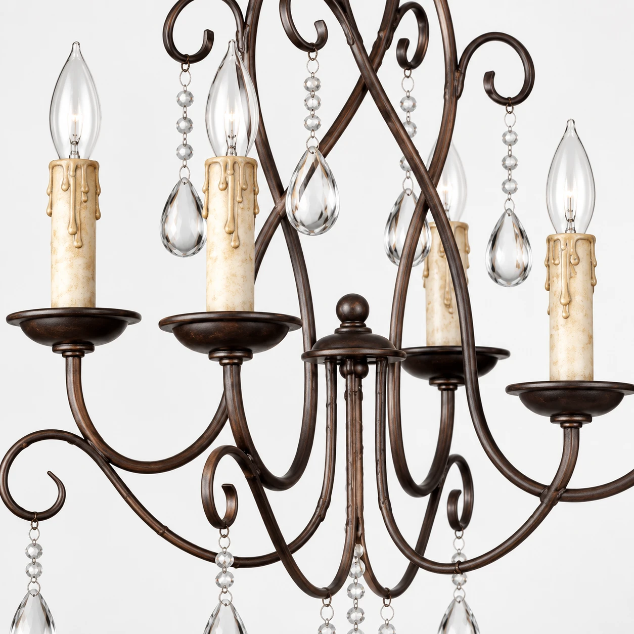 Painted iron arms and crystal accents close-up