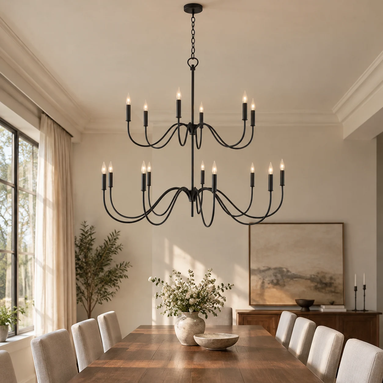 Mara Vintage Curved-Arm Iron Chandelier, scene 15 dining