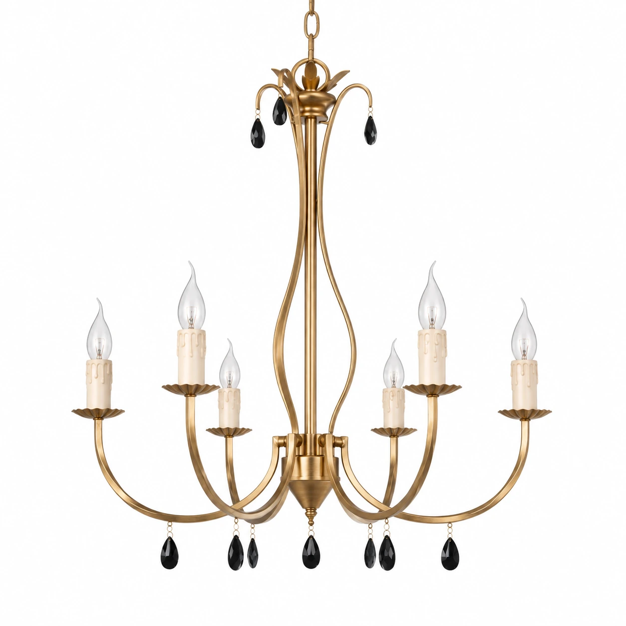 Front view of the Celeste vintage gold crystal chandelier on white