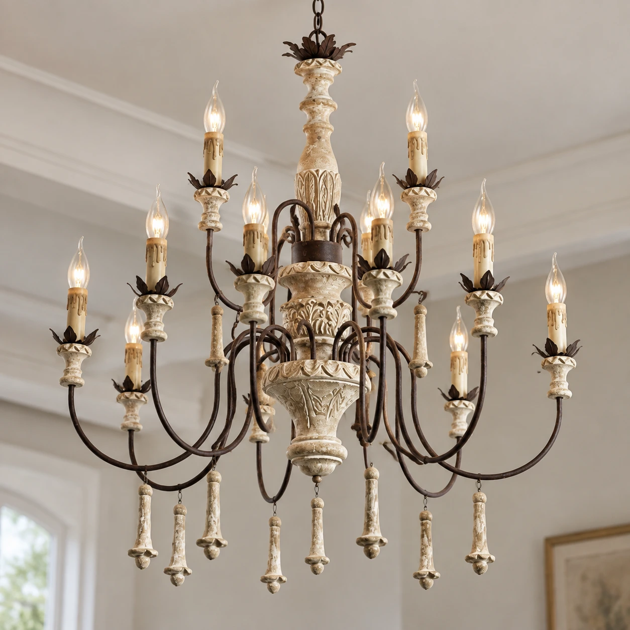 Lena Vintage Multi-Arm Wood Chandelier — 09 detail center