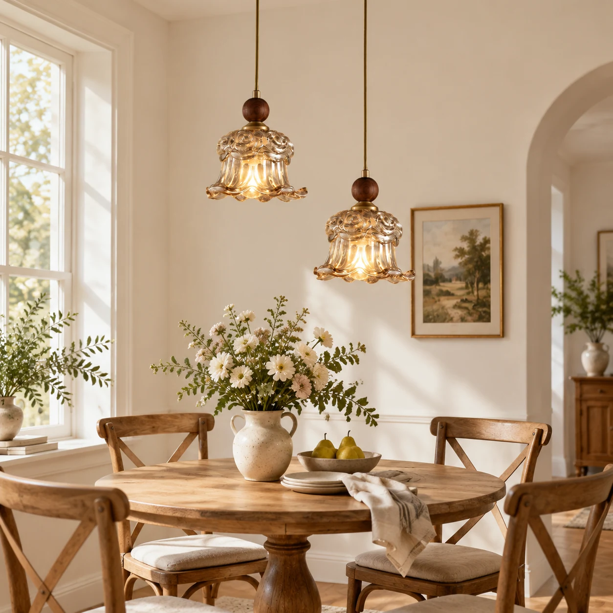 Mila floral glass pendant light over a dining table