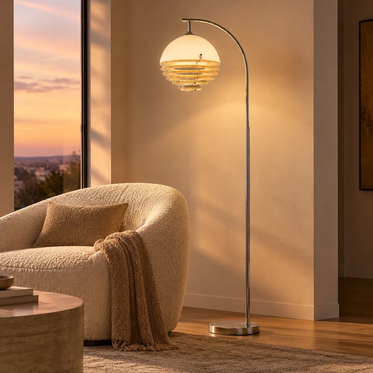 Calvero Size B floor light in a sunset lounge