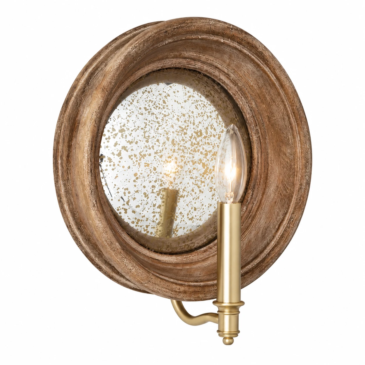 Vintage carved wood mirror wall sconce white background identity image
