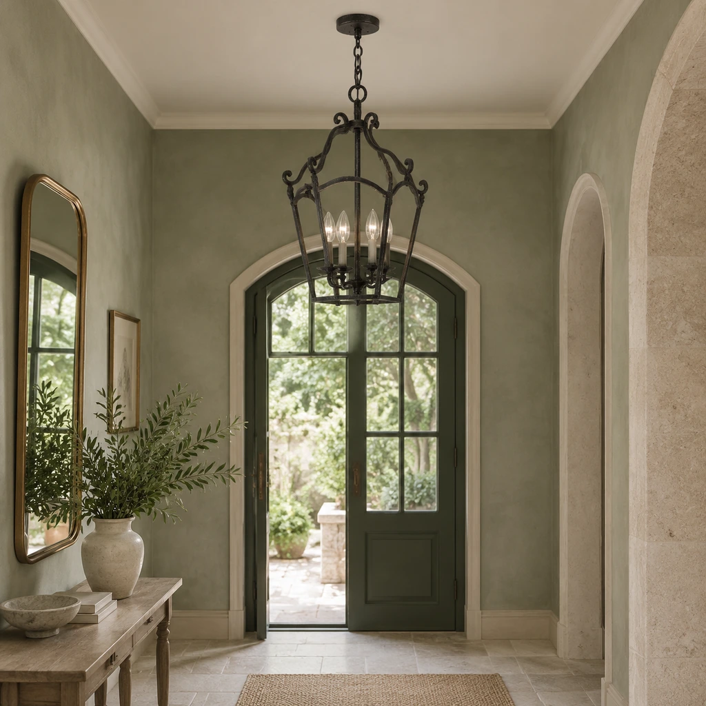 Harrow chandelier at a natural scale above a dining table
