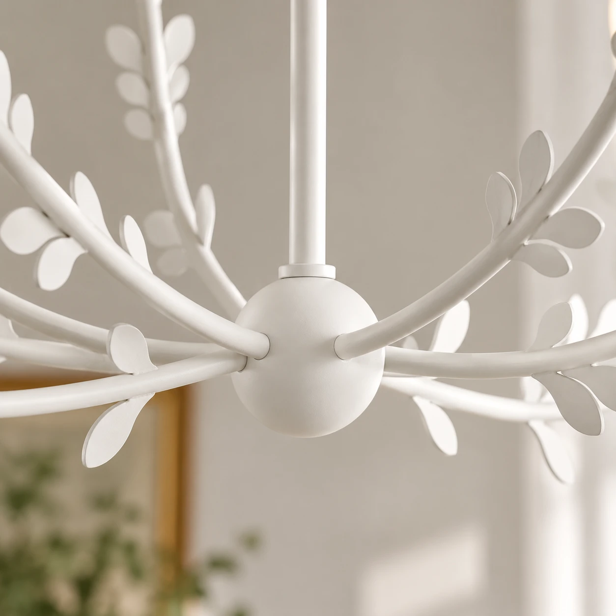 Mira Vintage Leaf-Branch Iron Chandelier — 10 detail white hub