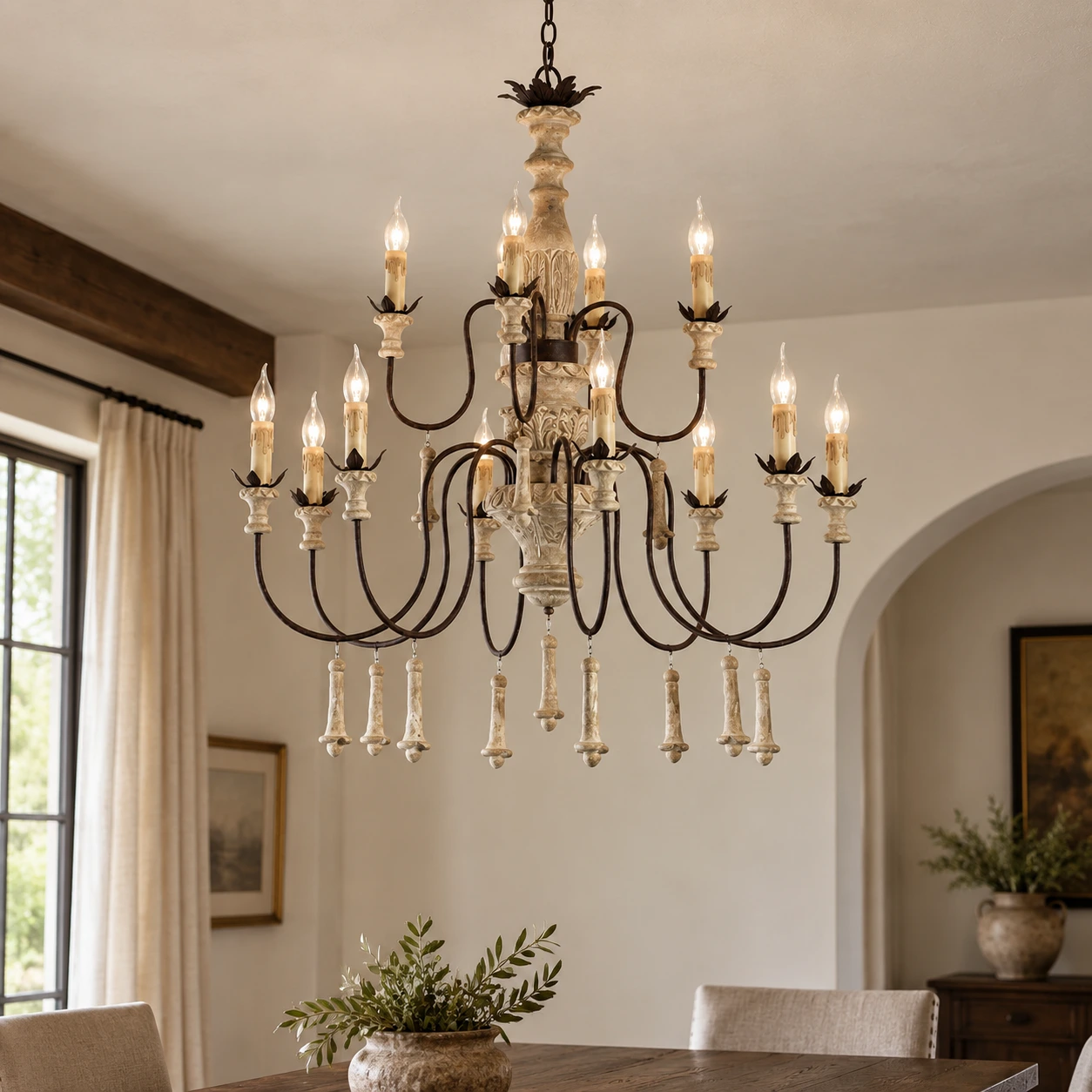 Lena Vintage Multi-Arm Wood Chandelier — 01 core scene