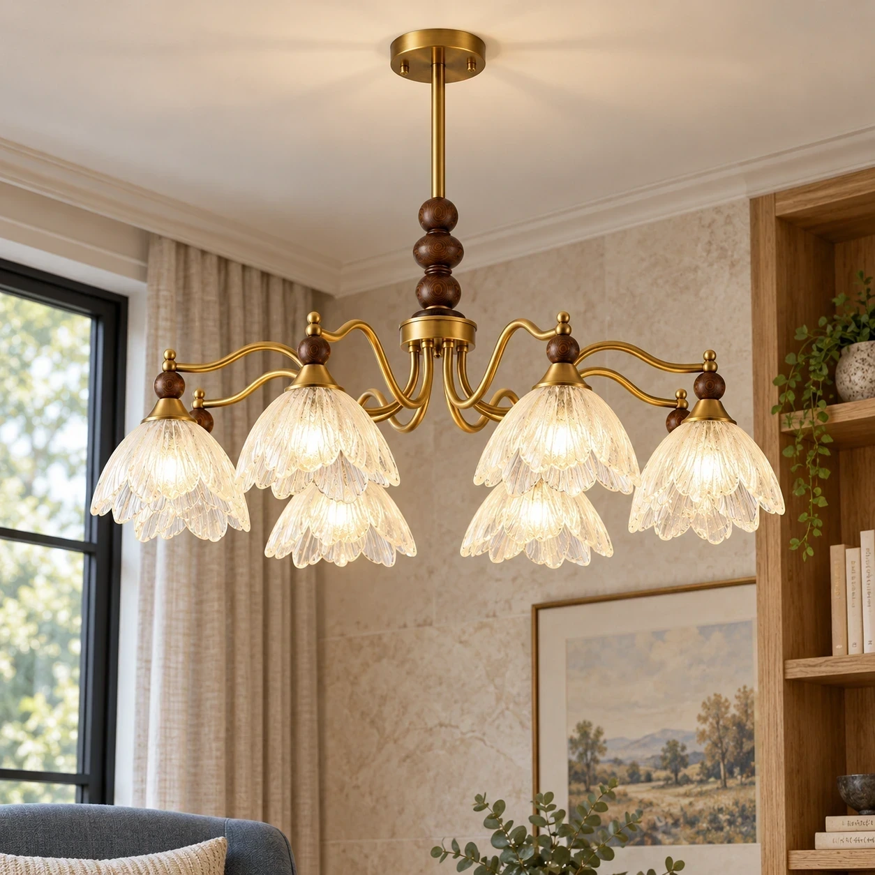 Wushlp Vintage Petal Glass Branch Chandelier in a bright kitchen