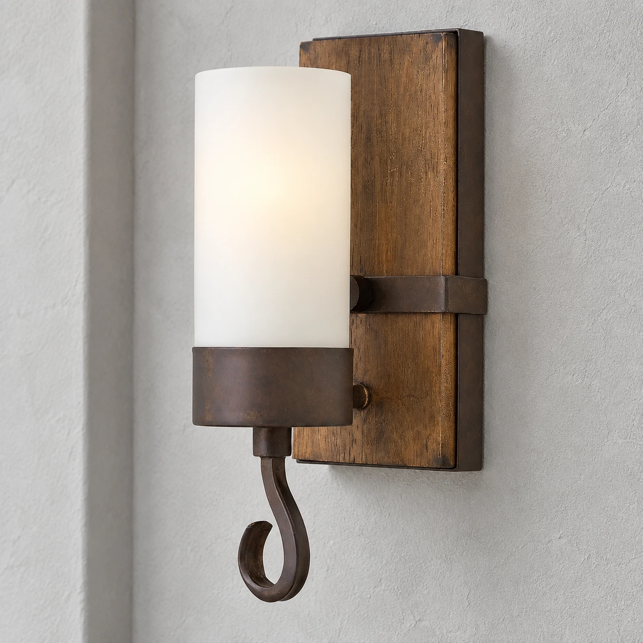 American Rustic carved wood wall sconce core hero