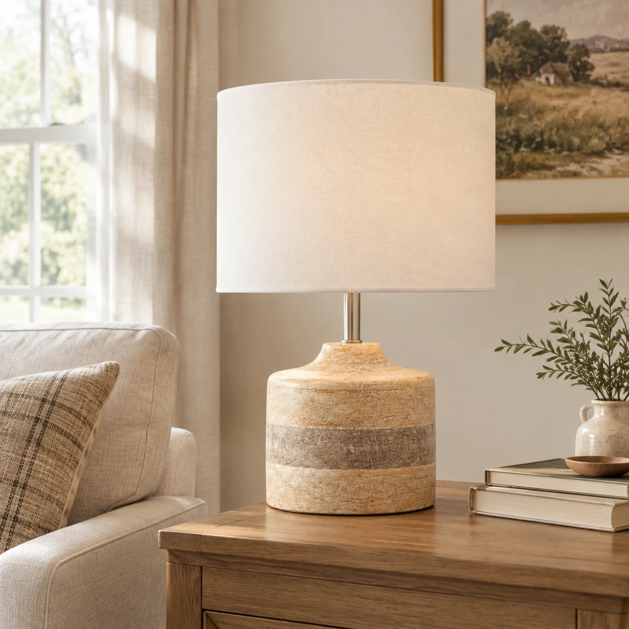 Iris Vintage Carved Wood Table Lamp in a residential interior