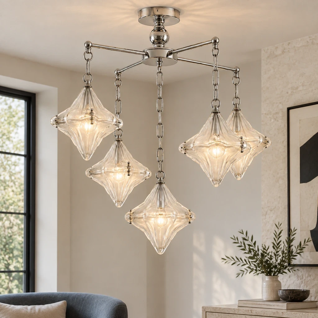 Lena Bauhaus Star Glass Alloy Chandelier in a living room