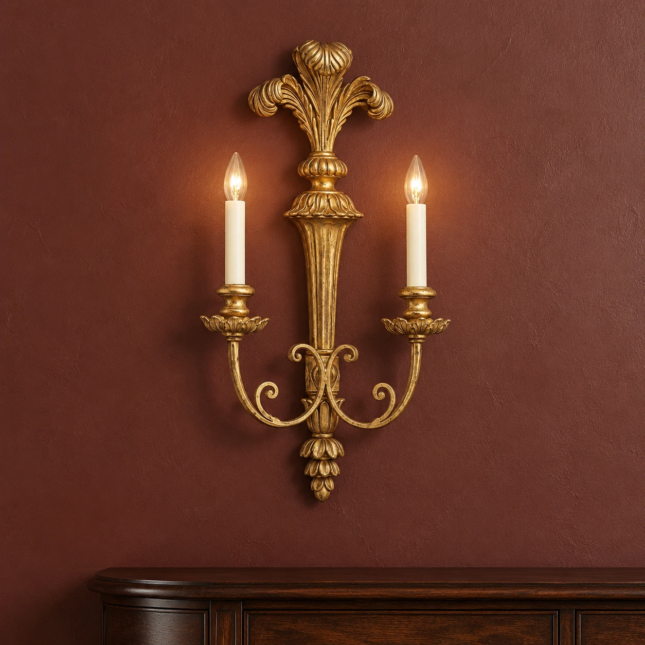 Elara Vintage Double-Candle Wood Wall Sconce — 01 core scene